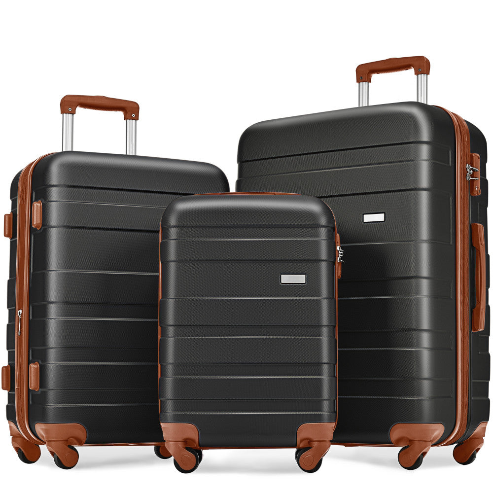 Luggage Sets New Model ABS Hardshell 3pcs Clearance Luggage Hardside Lightweight Durable Suitcase sets Spinner Wheels Suitcase with TSA Lock 20''24''28''(ivory and brown)