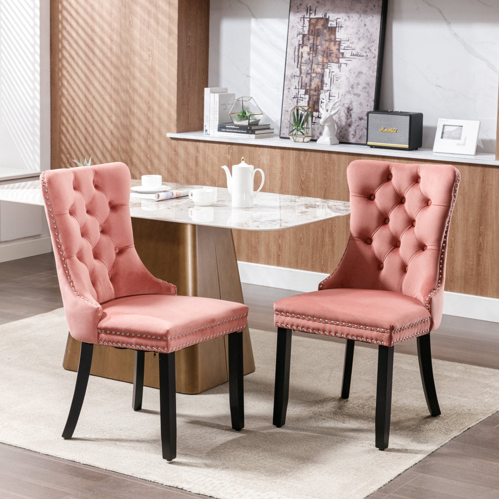 Collection Modern, High-end Tufted Solid Wood Contemporary Velvet Upholstered Dining Chair with Wood Legs Nailhead Trim 2-Pcs Set,Beige, SW2001BG