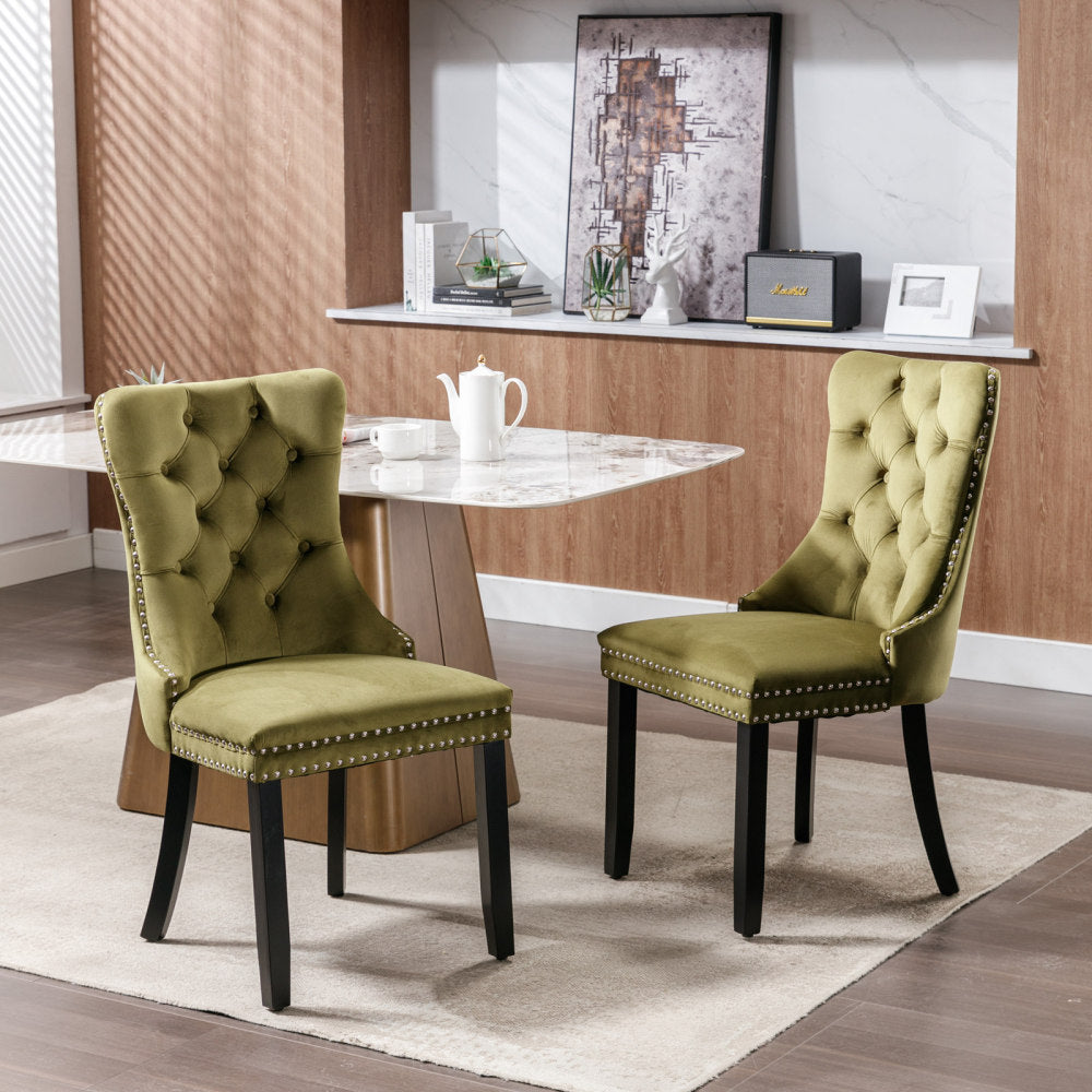 Collection Modern, High-end Tufted Solid Wood Contemporary Velvet Upholstered Dining Chair with Wood Legs Nailhead Trim 2-Pcs Set,Beige, SW2001BG