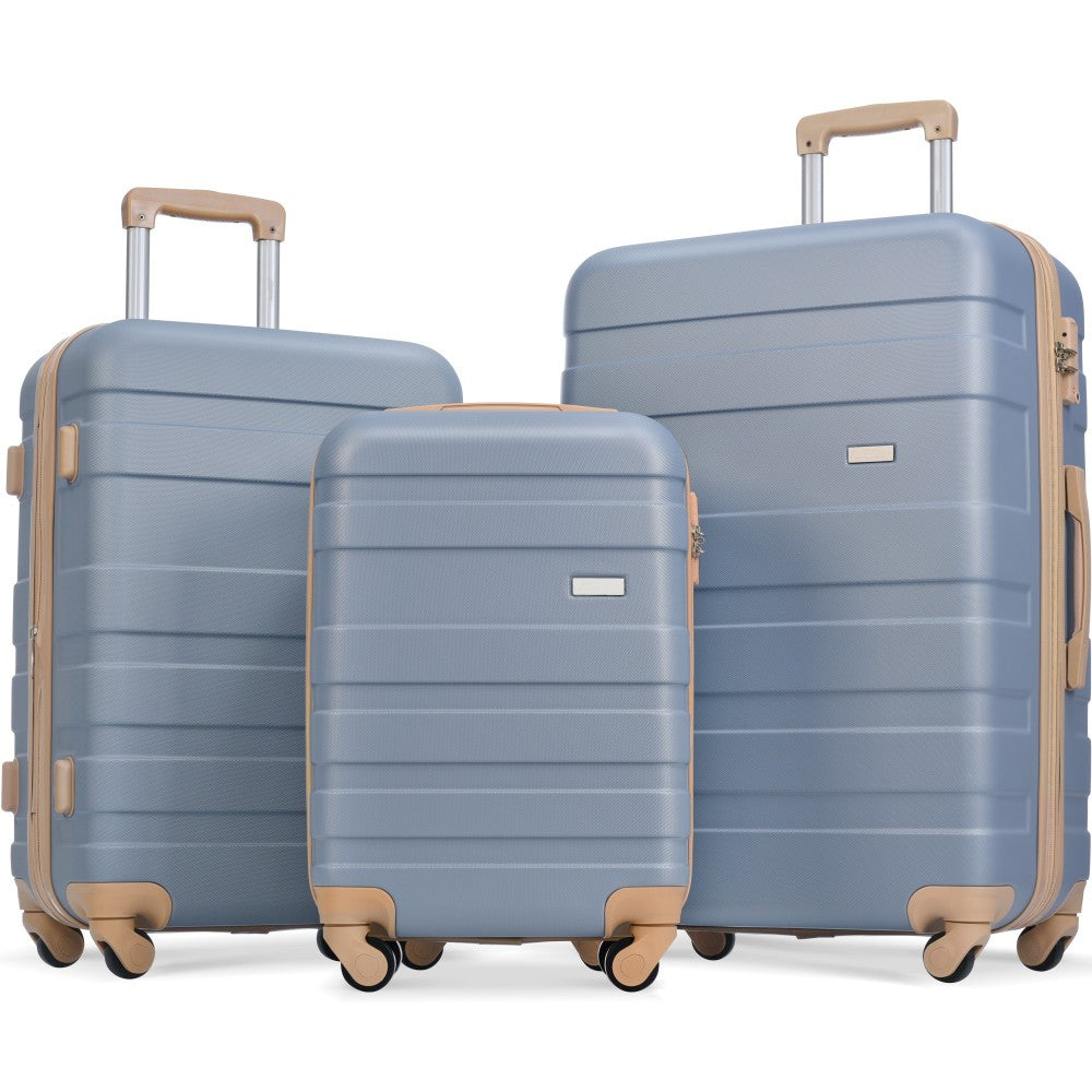 Luggage Sets New Model ABS Hardshell 3pcs Clearance Luggage Hardside Lightweight Durable Suitcase sets Spinner Wheels Suitcase with TSA Lock 20''24''28''(ivory and brown)