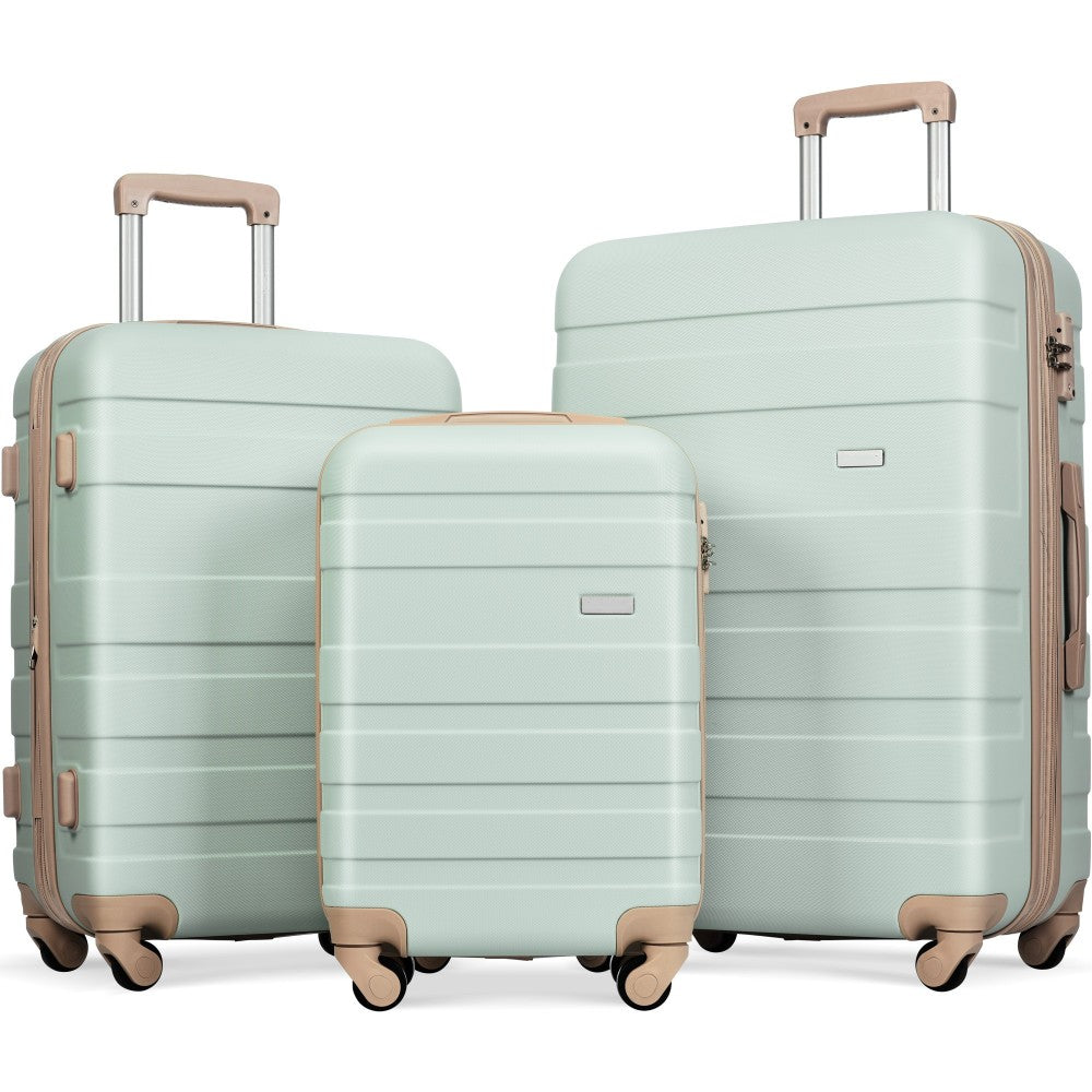 Luggage Sets New Model ABS Hardshell 3pcs Clearance Luggage Hardside Lightweight Durable Suitcase sets Spinner Wheels Suitcase with TSA Lock 20''24''28''(ivory and brown)