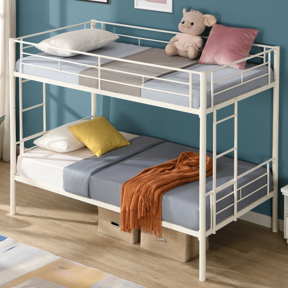 Bunk Bed Twin Over Twin Size with 2 Ladders and Full-Length Guardrail, Metal, Storage Space, No Box Spring Needed, Noise Free, Black