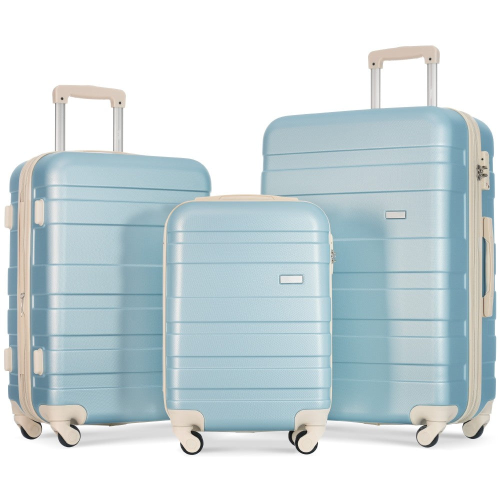 Luggage Sets New Model ABS Hardshell 3pcs Clearance Luggage Hardside Lightweight Durable Suitcase sets Spinner Wheels Suitcase with TSA Lock 20''24''28''(ivory and brown)