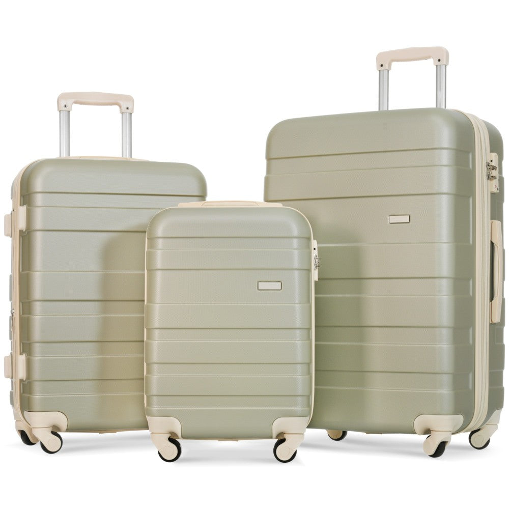 Luggage Sets New Model ABS Hardshell 3pcs Clearance Luggage Hardside Lightweight Durable Suitcase sets Spinner Wheels Suitcase with TSA Lock 20''24''28''(ivory and brown)