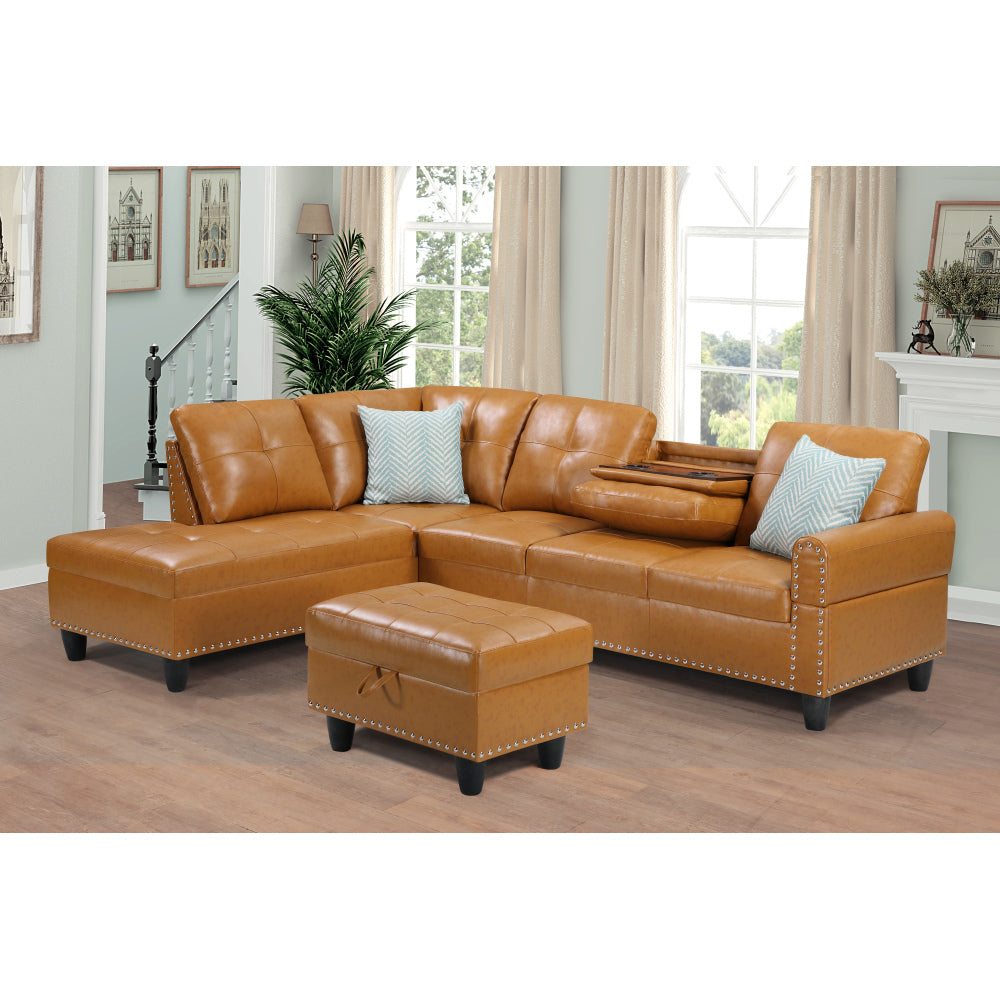 Irine Faux Leather Sectional Sofa with Ottoman
