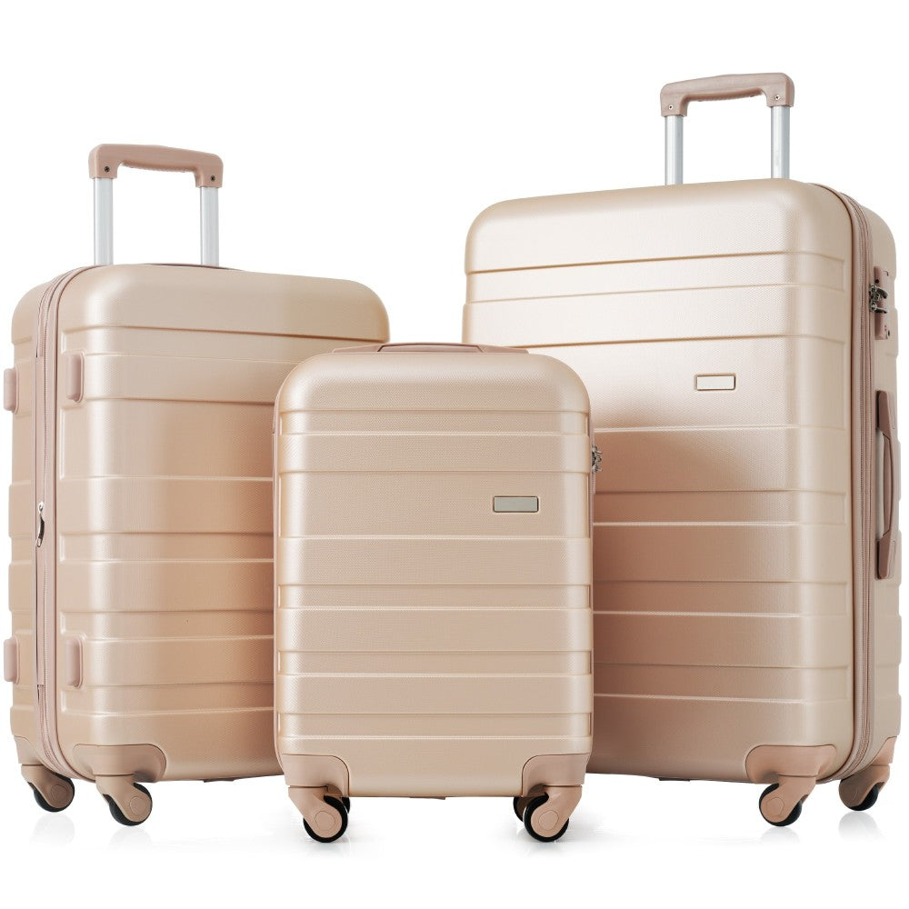 Luggage Sets New Model ABS Hardshell 3pcs Clearance Luggage Hardside Lightweight Durable Suitcase sets Spinner Wheels Suitcase with TSA Lock 20''24''28''(ivory and brown)