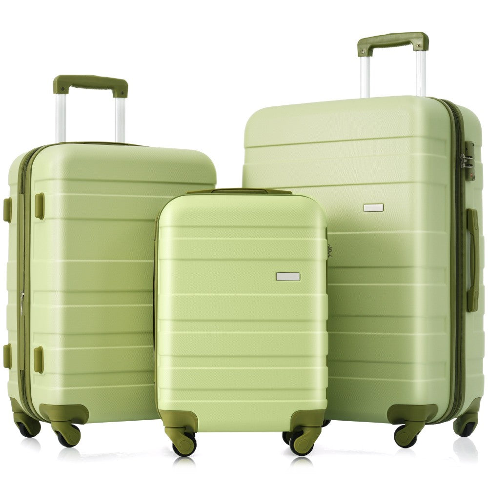 Luggage Sets New Model ABS Hardshell 3pcs Clearance Luggage Hardside Lightweight Durable Suitcase sets Spinner Wheels Suitcase with TSA Lock 20''24''28''(ivory and brown)