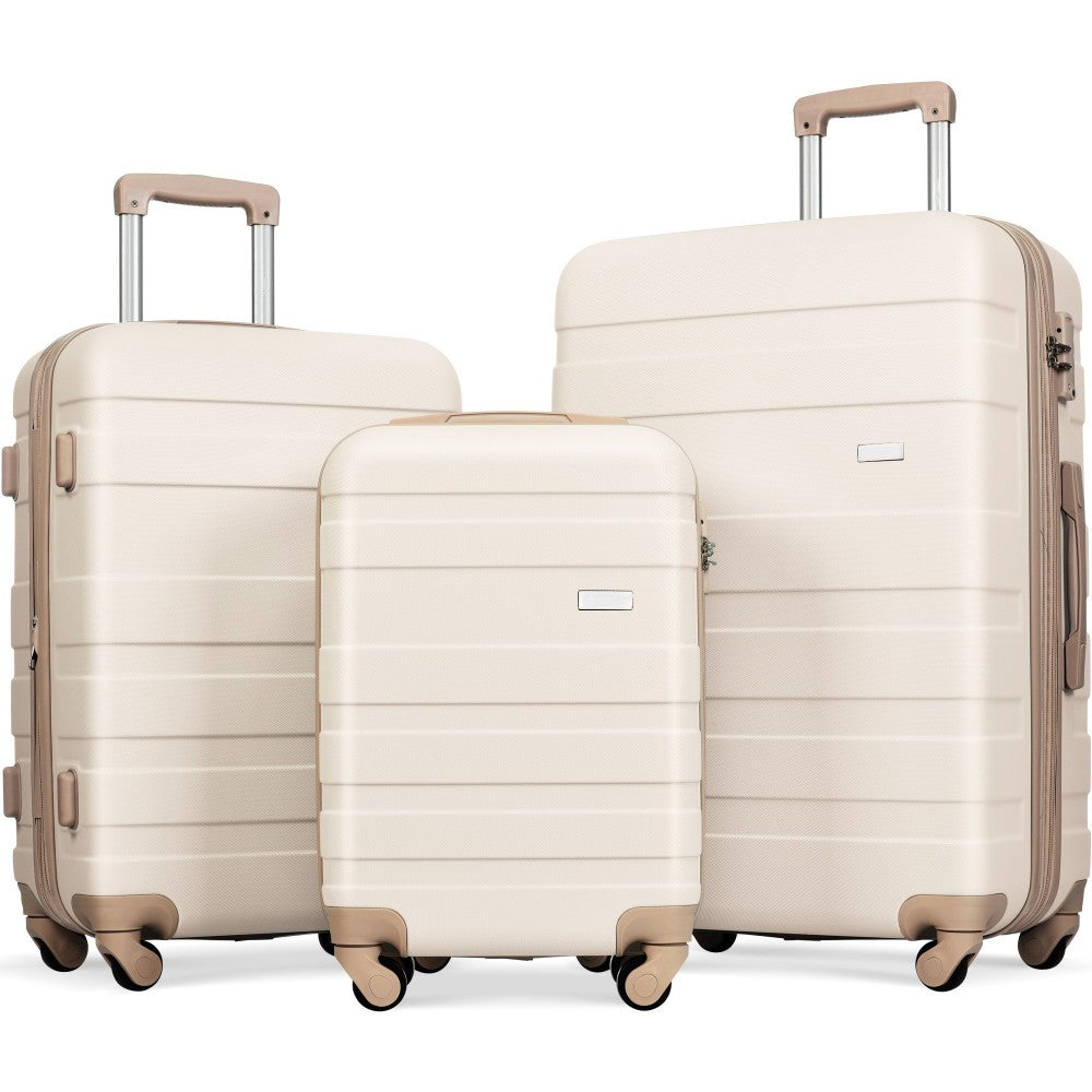 Luggage Sets New Model ABS Hardshell 3pcs Clearance Luggage Hardside Lightweight Durable Suitcase sets Spinner Wheels Suitcase with TSA Lock 20''24''28''(ivory and brown)