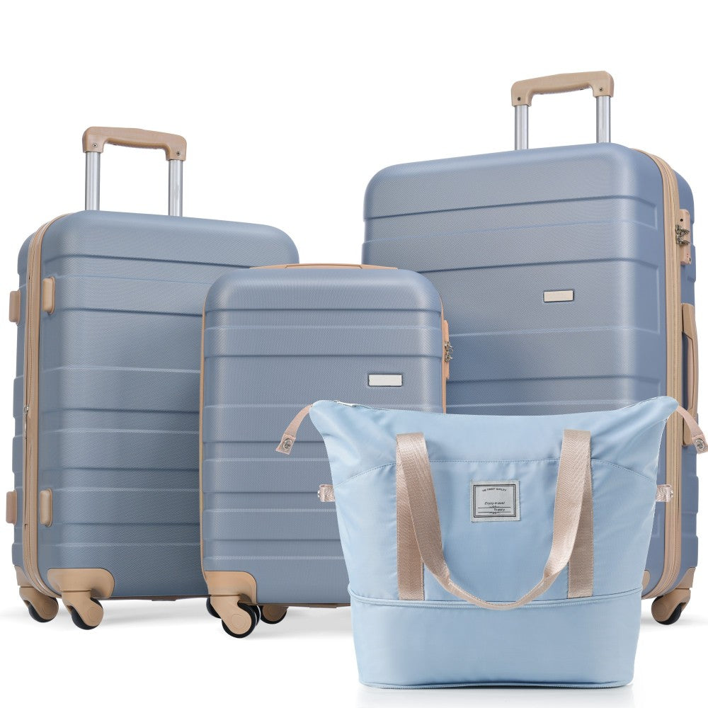 Luggage Sets New Model ABS Hardshell 3pcs Clearance Luggage Hardside Lightweight Durable Suitcase sets Spinner Wheels Suitcase with TSA Lock 20''24''28''(ivory and brown)