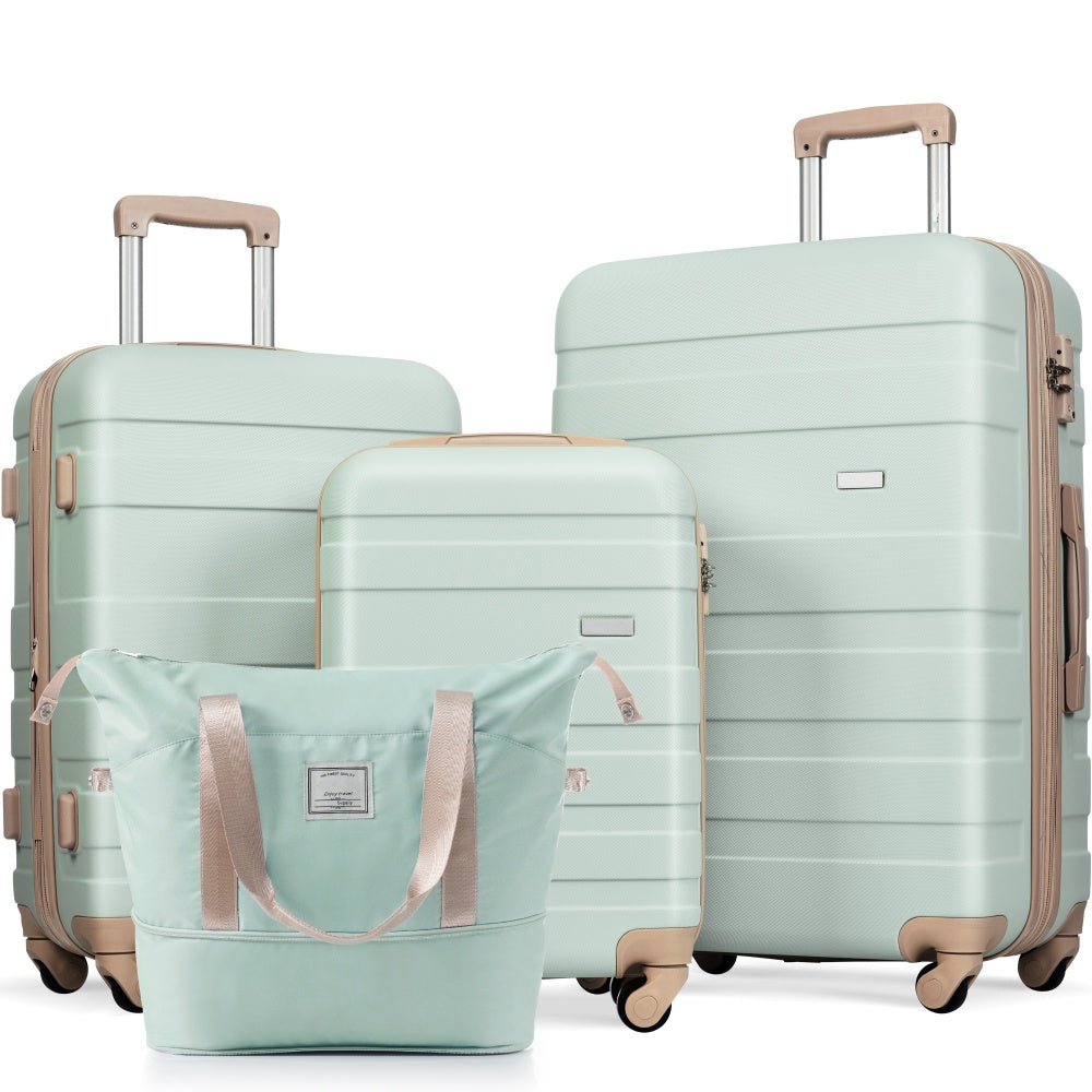 Luggage Sets New Model ABS Hardshell 3pcs Clearance Luggage Hardside Lightweight Durable Suitcase sets Spinner Wheels Suitcase with TSA Lock 20''24''28''(ivory and brown)