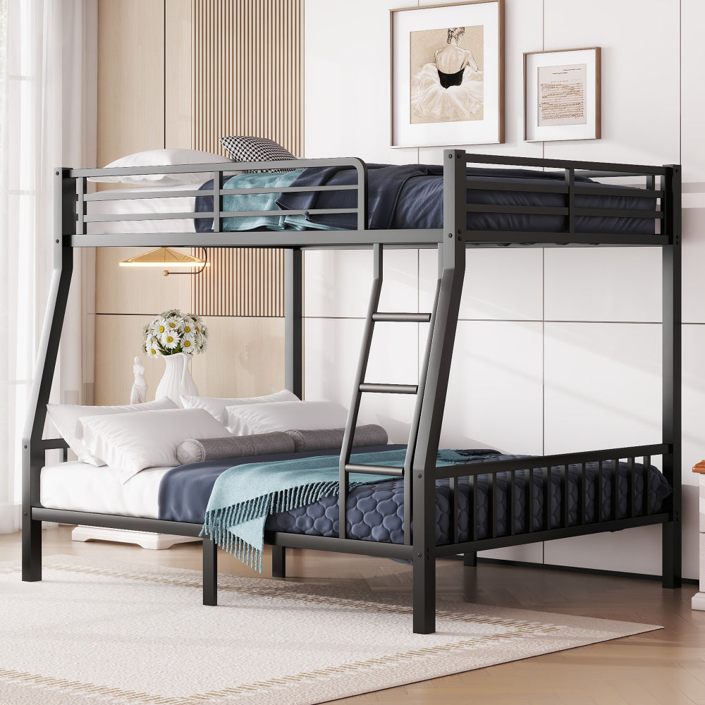 Twin XL Over Queen Metal Bunk Bed with Ladder and Slats Support for Adults Teens, Black