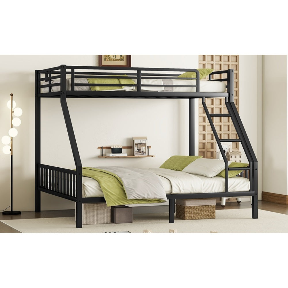 Twin XL Over Queen Metal Bunk Bed with Ladder and Slats Support for Adults Teens, Black