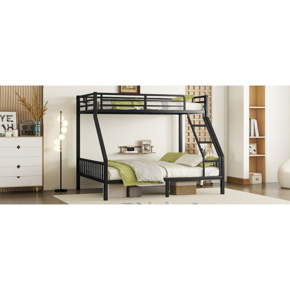 Twin XL Over Queen Metal Bunk Bed with Ladder and Slats Support for Adults Teens, Black