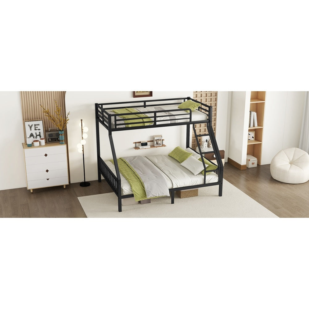 Twin XL Over Queen Metal Bunk Bed with Ladder and Slats Support for Adults Teens, Black