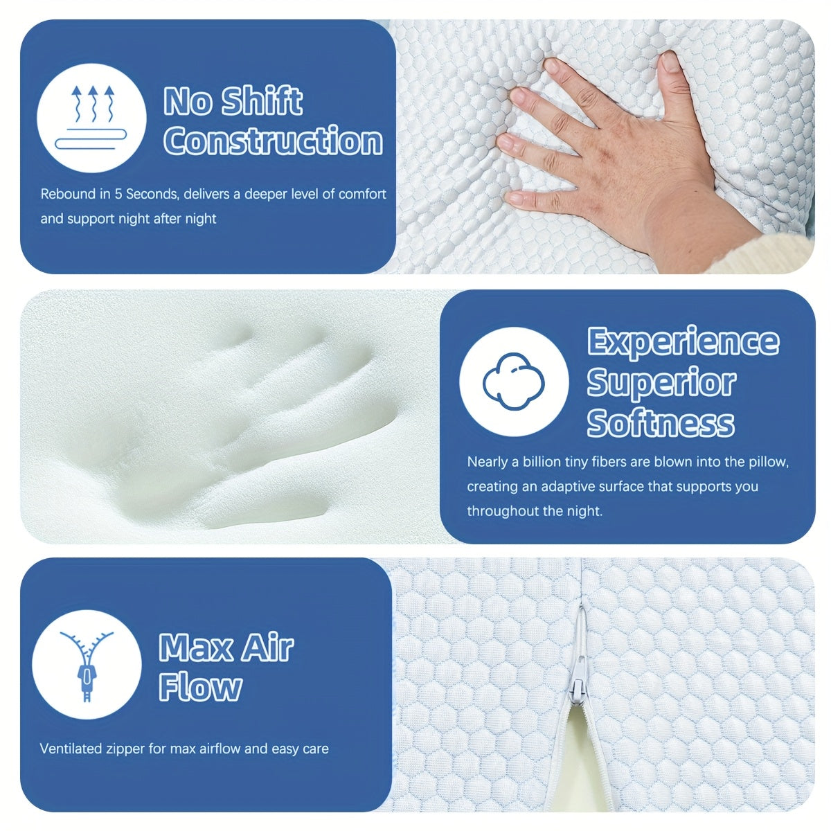 Adjustable Soft & Firm Gel Double Sided Cooling Pillow - Shredded Memory Foam Pillows with Removable Pillowcase - For Side, Back, Stomach Sleepers, Hot Sleepers