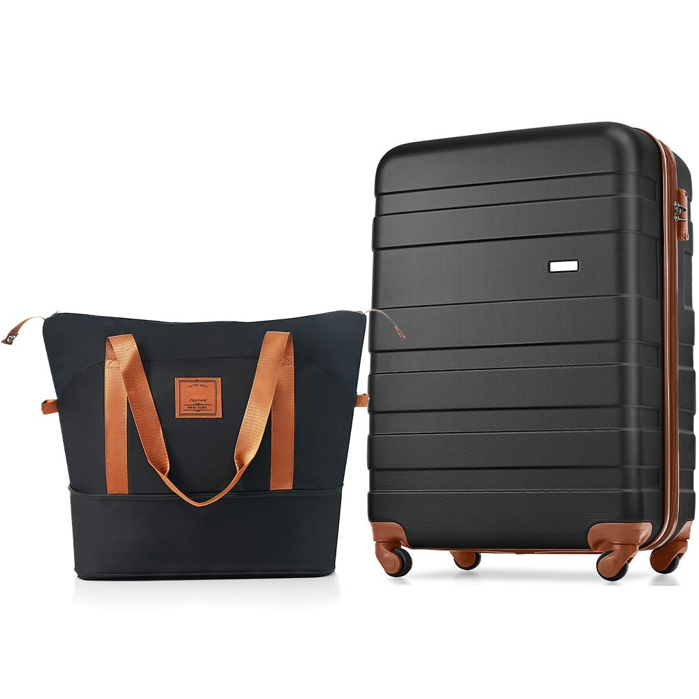 Luggage Sets New Model ABS Hardshell 3pcs Clearance Luggage Hardside Lightweight Durable Suitcase sets Spinner Wheels Suitcase with TSA Lock 20''24''28''(ivory and brown)