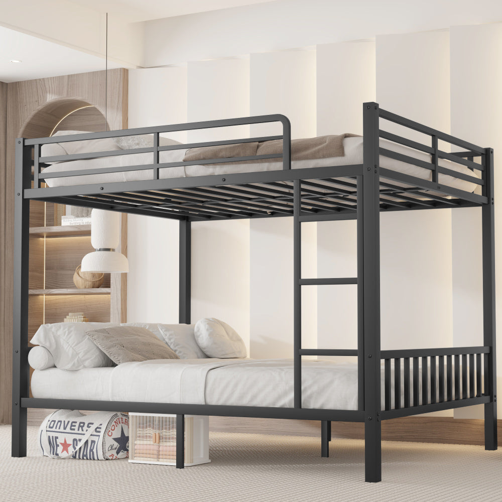 Twin XL Over Queen Metal Bunk Bed with Ladder and Slats Support for Adults Teens, Black