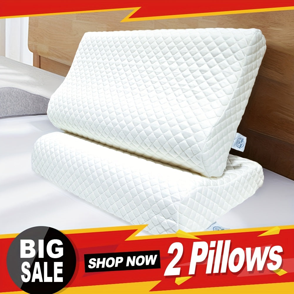 Cervical Pillow 2pcs, Memory Foam Bed Pillows Set Of 2, Contour Cooling Pillow for Side Sleeper, Adjustable Orthopedic Sandwich Pillow