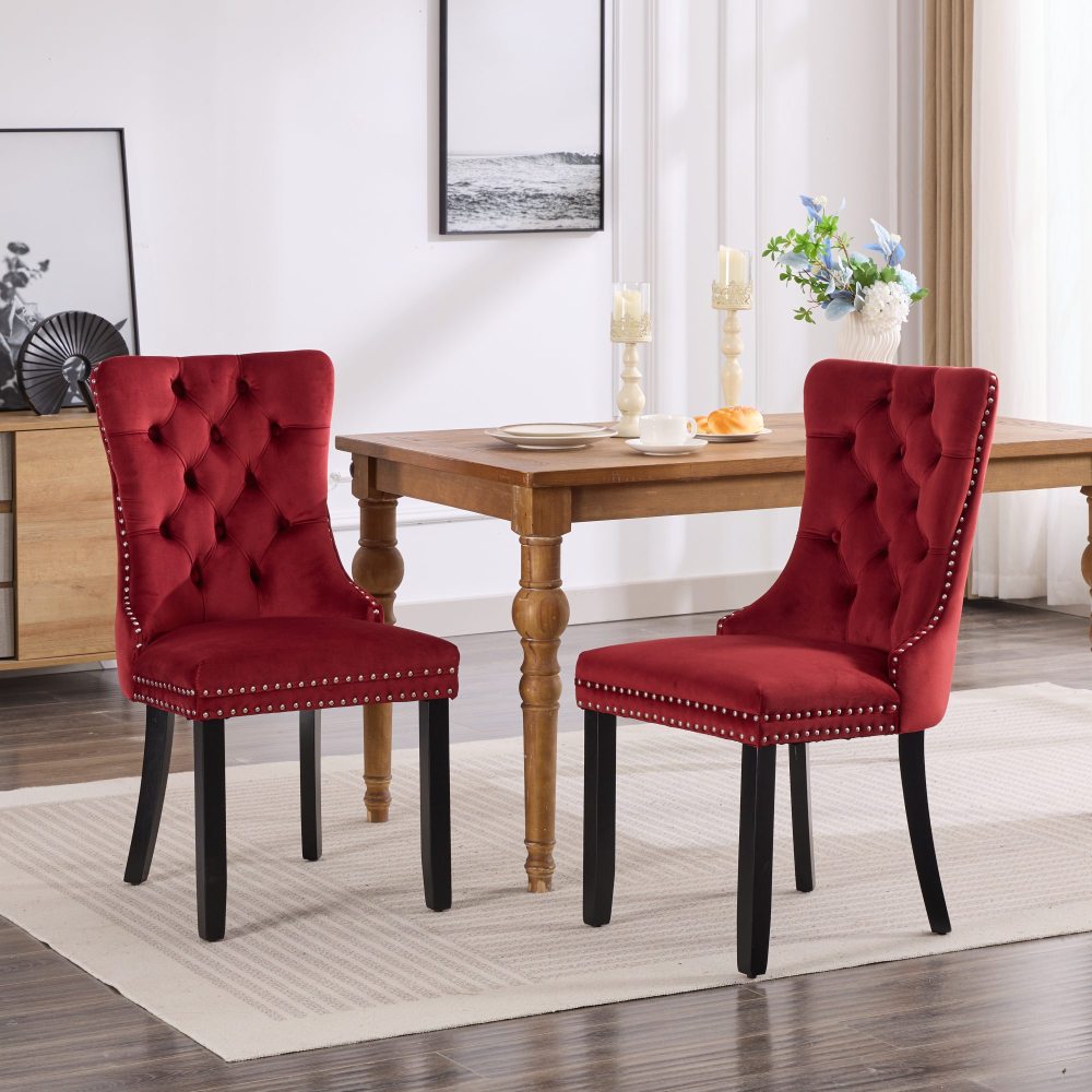 Collection Modern, High-end Tufted Solid Wood Contemporary Velvet Upholstered Dining Chair with Wood Legs Nailhead Trim 2-Pcs Set,Beige, SW2001BG