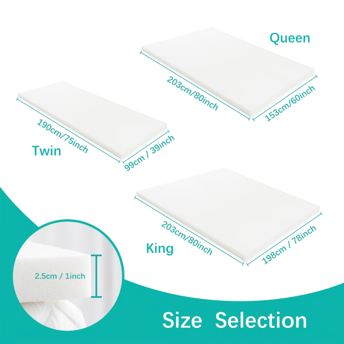 [High-Density Foam for Body Support] High-Density Foam Mattress Topper for Body Support and Pressure Relief, Breathable Non-Slip Cover, Soft Removable Bed Pad with Zipper Closure