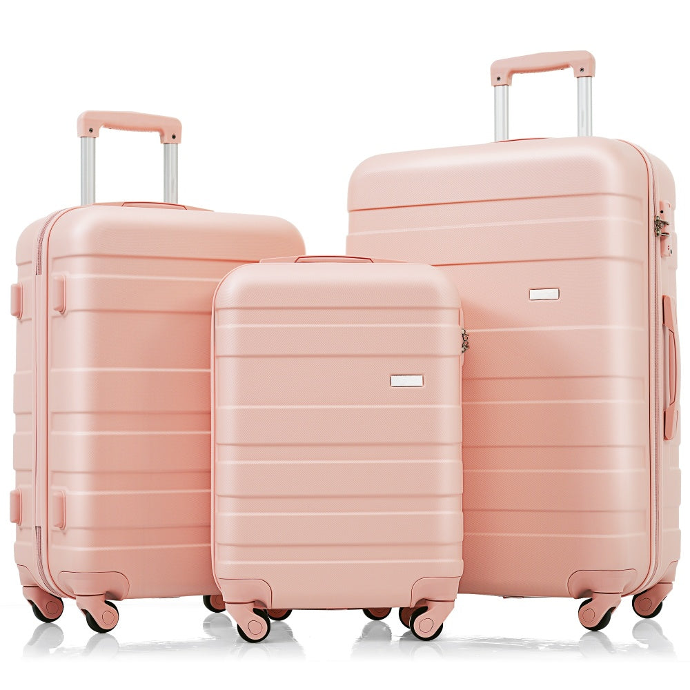 Luggage Sets New Model ABS Hardshell 3pcs Clearance Luggage Hardside Lightweight Durable Suitcase sets Spinner Wheels Suitcase with TSA Lock 20''24''28''(ivory and brown)