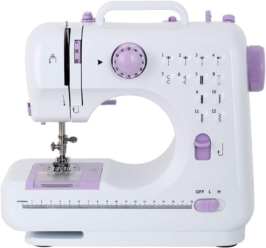 Portable Sewing Machine Mini Electric Household Crafting Mending Sewing Machines Multi-Purpose 12 Built-in Stitches with Foot Pedal for Home Sewing, Beginners(Purple)