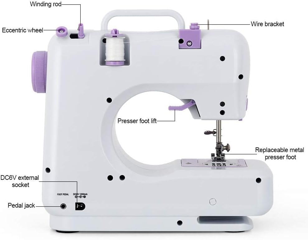 Portable Sewing Machine Mini Electric Household Crafting Mending Sewing Machines Multi-Purpose 12 Built-in Stitches with Foot Pedal for Home Sewing, Beginners(Purple)