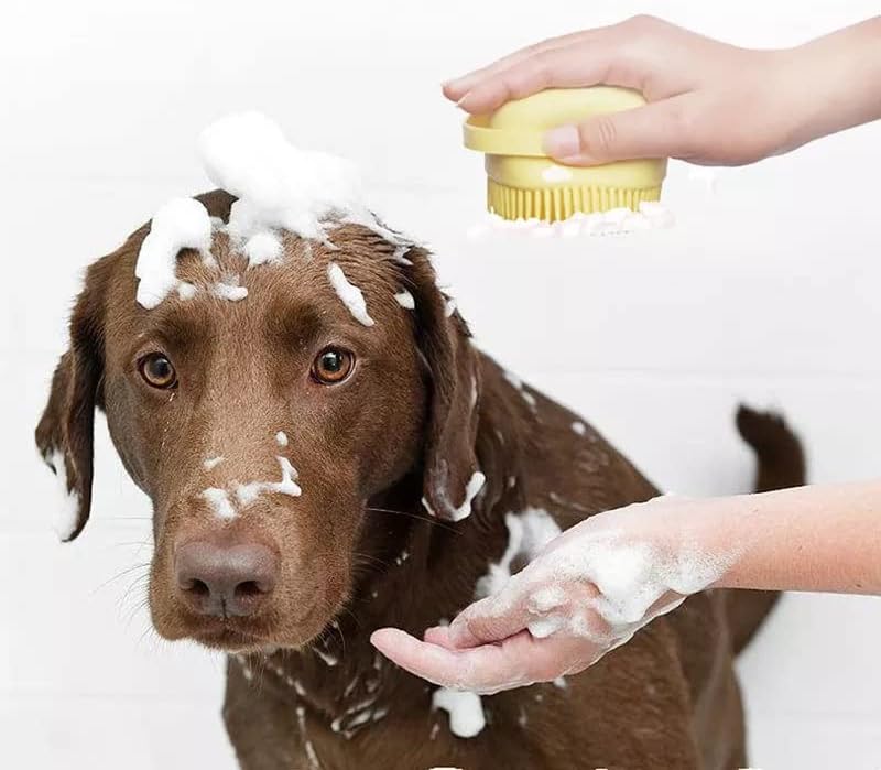 Dog Bath Brush Soft Silicone Dog Shampoo Brush | Pet Shampoo Massage Dispenser Grooming Shower Brush Bath Shampoo Massage Dispenser Shower Brush for Short Long-Haired Dogs and Cats