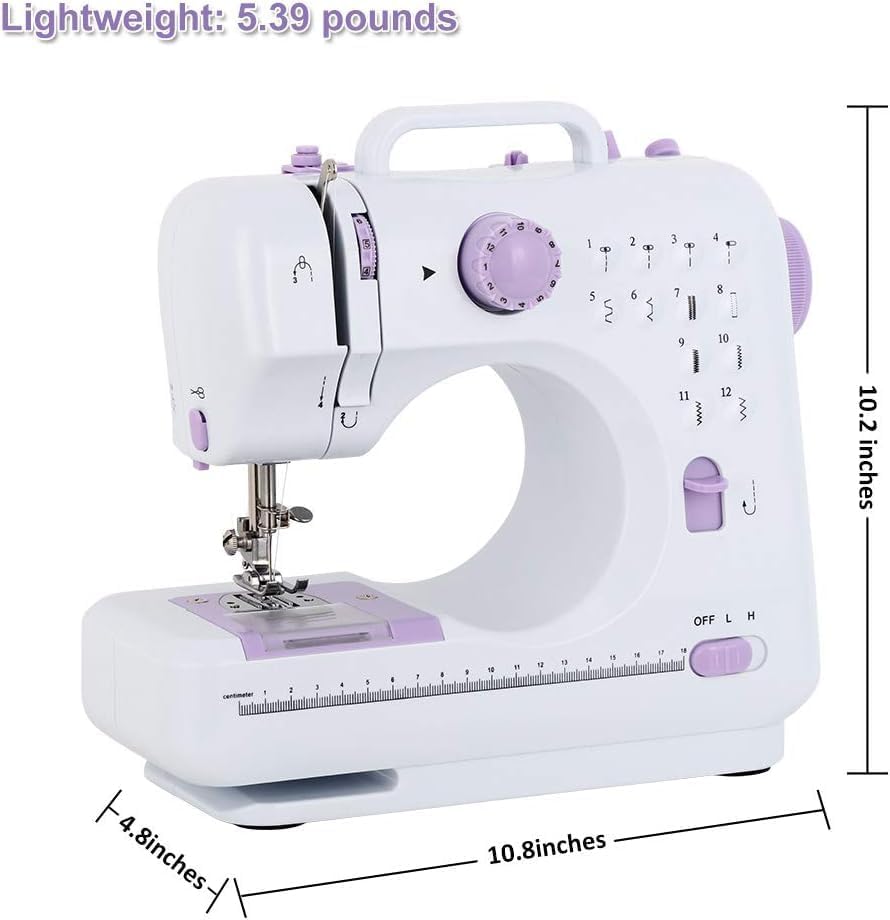 Portable Sewing Machine Mini Electric Household Crafting Mending Sewing Machines Multi-Purpose 12 Built-in Stitches with Foot Pedal for Home Sewing, Beginners(Purple)