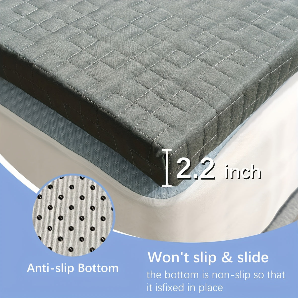 Dual Layer Hybrid Memory Foam Mattress Topper with Washable Removable Cover, High Density Ventilated Bed Pad for Enhanced Sleep Comfort, Zippered Light Blue Polyester