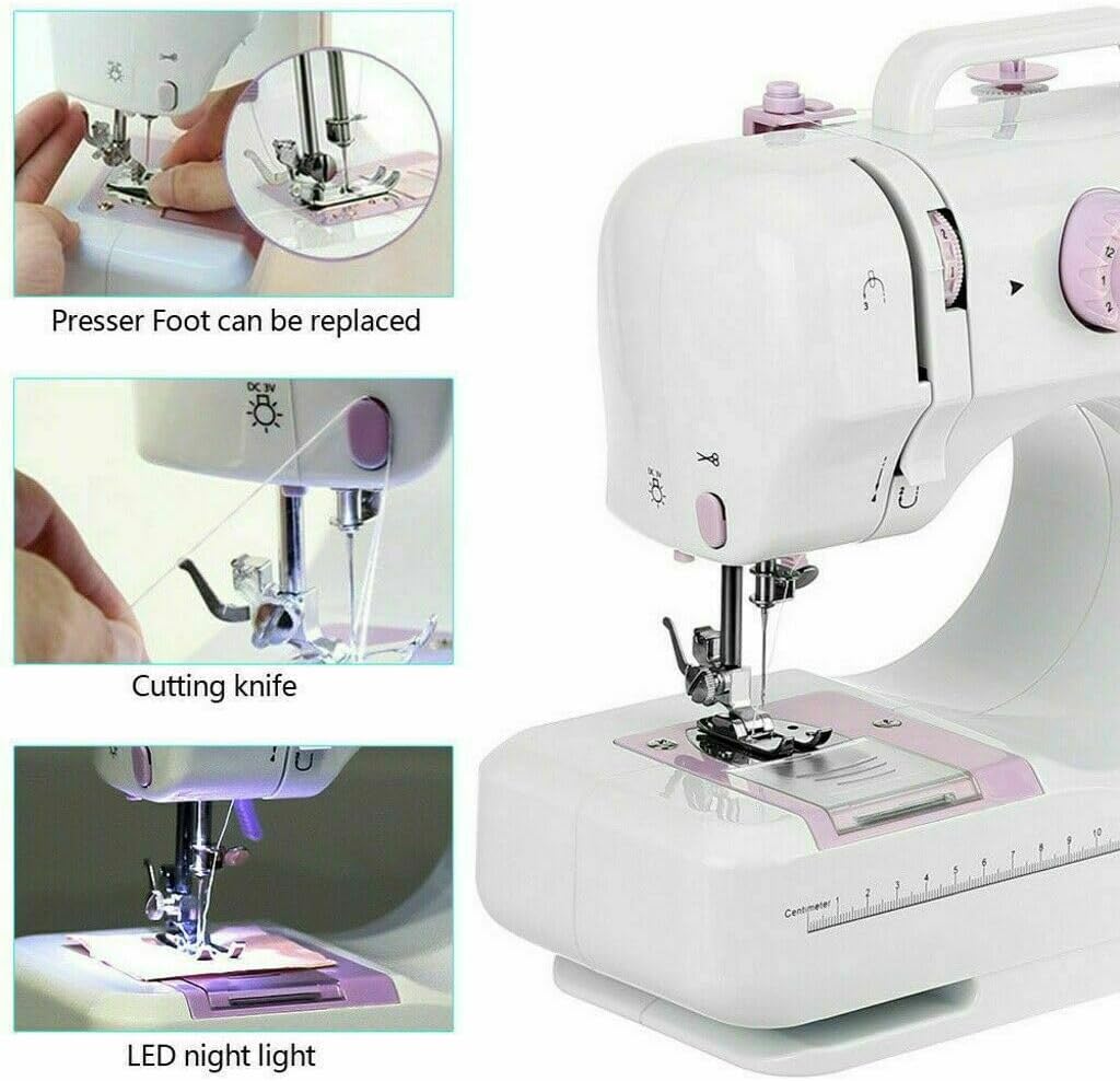 Portable Sewing Machine Mini Electric Household Crafting Mending Sewing Machines Multi-Purpose 12 Built-in Stitches with Foot Pedal for Home Sewing, Beginners(Purple)