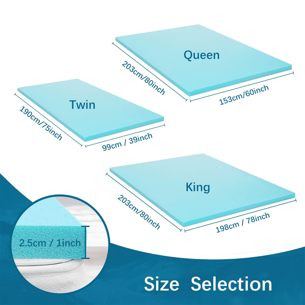 Memory Foam Mattress Cover with Washable Removable Adhesive Fiber, Made of Bamboo, High Density Cooling Gel Injected into Mattress Pad, Ventilated Mattress Cover