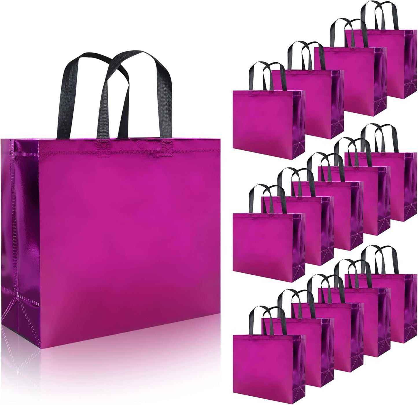 15 Pcs Glossy Red Reusable Gift Bags with Handle, 12.6 x 4.7 x 11 In Christmas Gift Bags with Sturdy Base, Non-woven Holiday Gift Bags Bulk for Xmas, Birthday, Wedding, Party