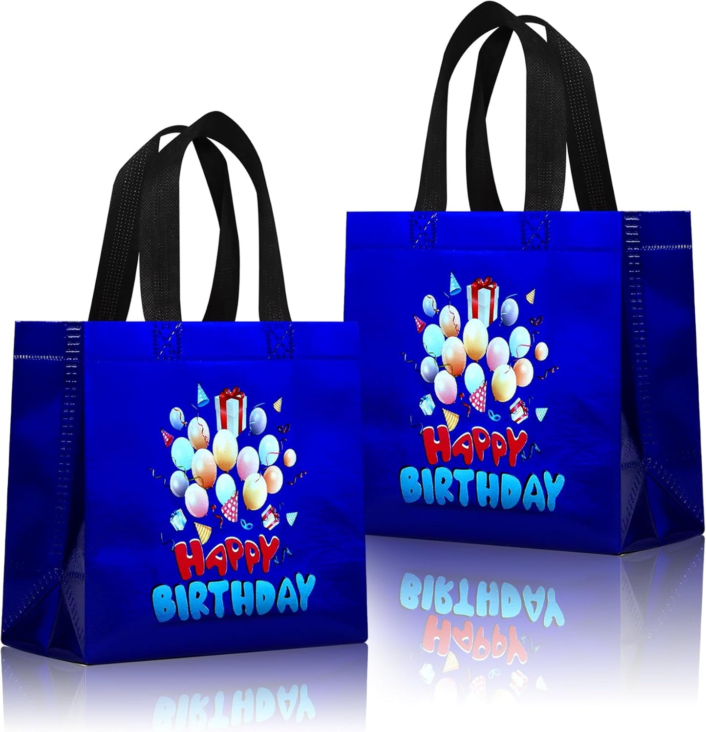 cabzymx Small Birthday Gift Bags with 9 colors, 18 Pcs Balloons Pattern Happy Birthday Party Bags with Bases for Girls, Boys-Multicolor