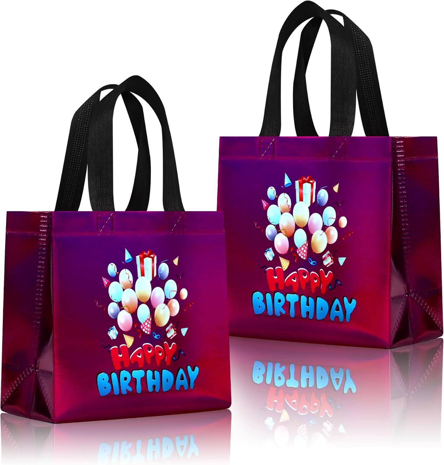 cabzymx Small Birthday Gift Bags with 9 colors, 18 Pcs Balloons Pattern Happy Birthday Party Bags with Bases for Girls, Boys-Multicolor
