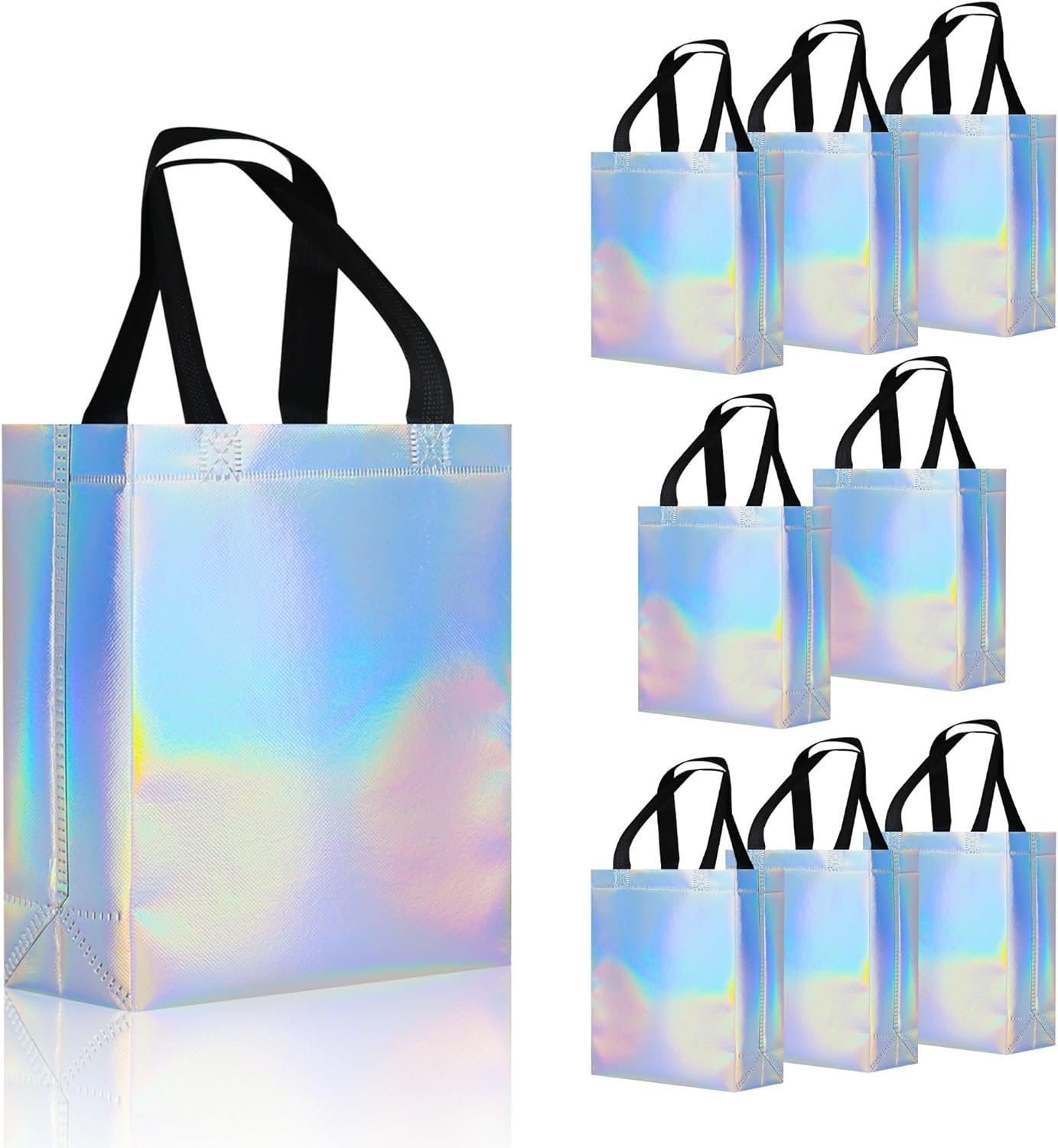 cabzymx 18 Pcs Multicolor Small Gift Bags Bulk, 8 x 3.9 x 9.8 In Glossy Non-woven Party Bags, Reusable Goodie Bags with Sturdy Base for Birthday, Wedding, Party, Holiday- 9 Colors
