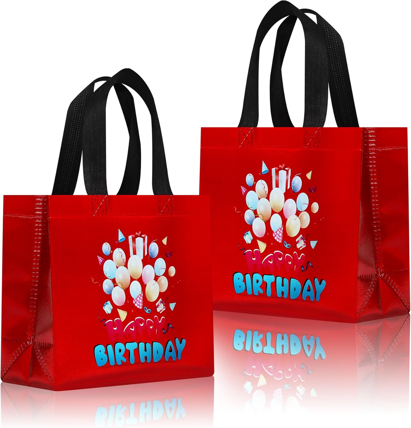 cabzymx Small Birthday Gift Bags with 9 colors, 18 Pcs Balloons Pattern Happy Birthday Party Bags with Bases for Girls, Boys-Multicolor