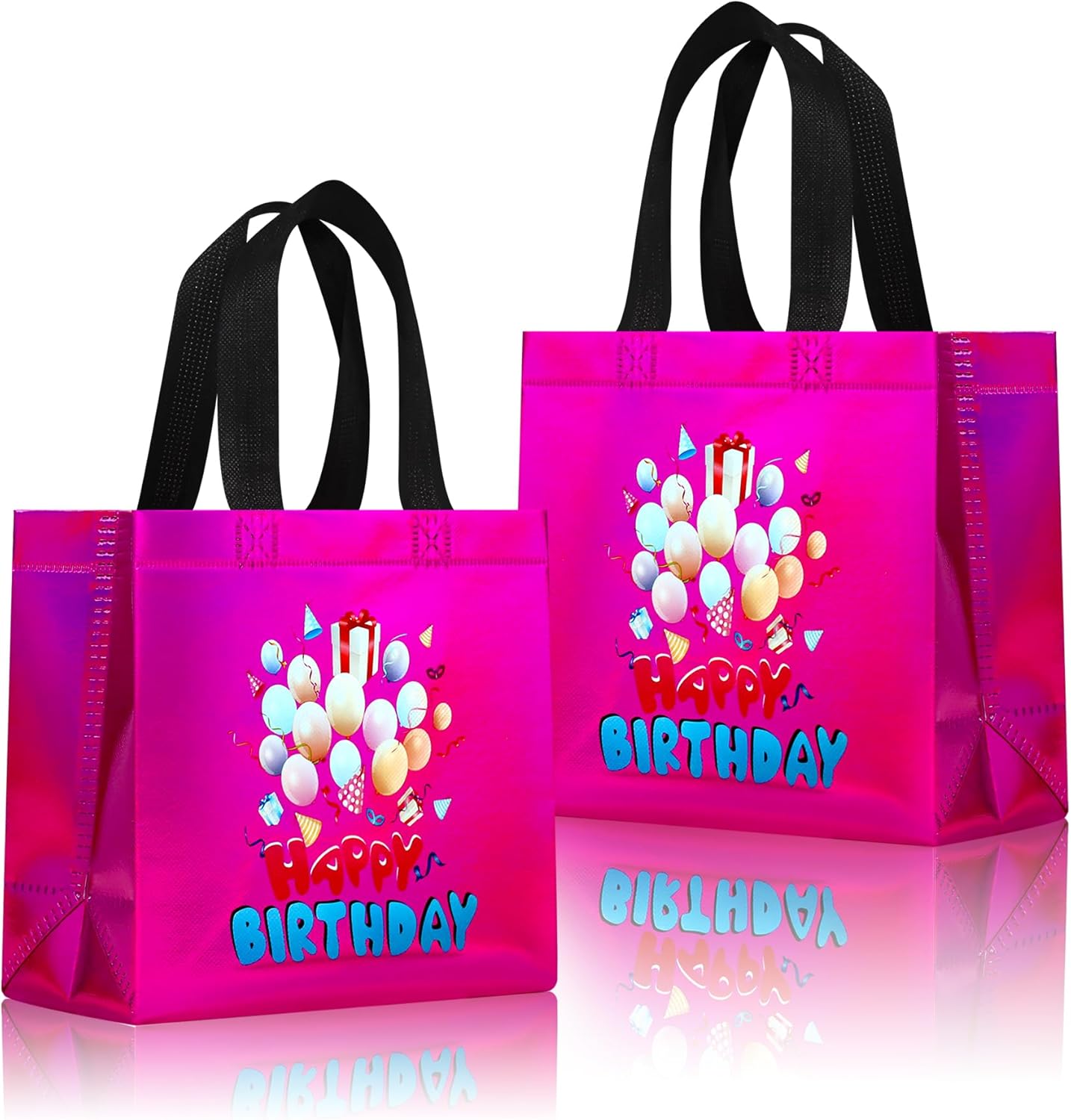cabzymx Small Birthday Gift Bags with 9 colors, 18 Pcs Balloons Pattern Happy Birthday Party Bags with Bases for Girls, Boys-Multicolor