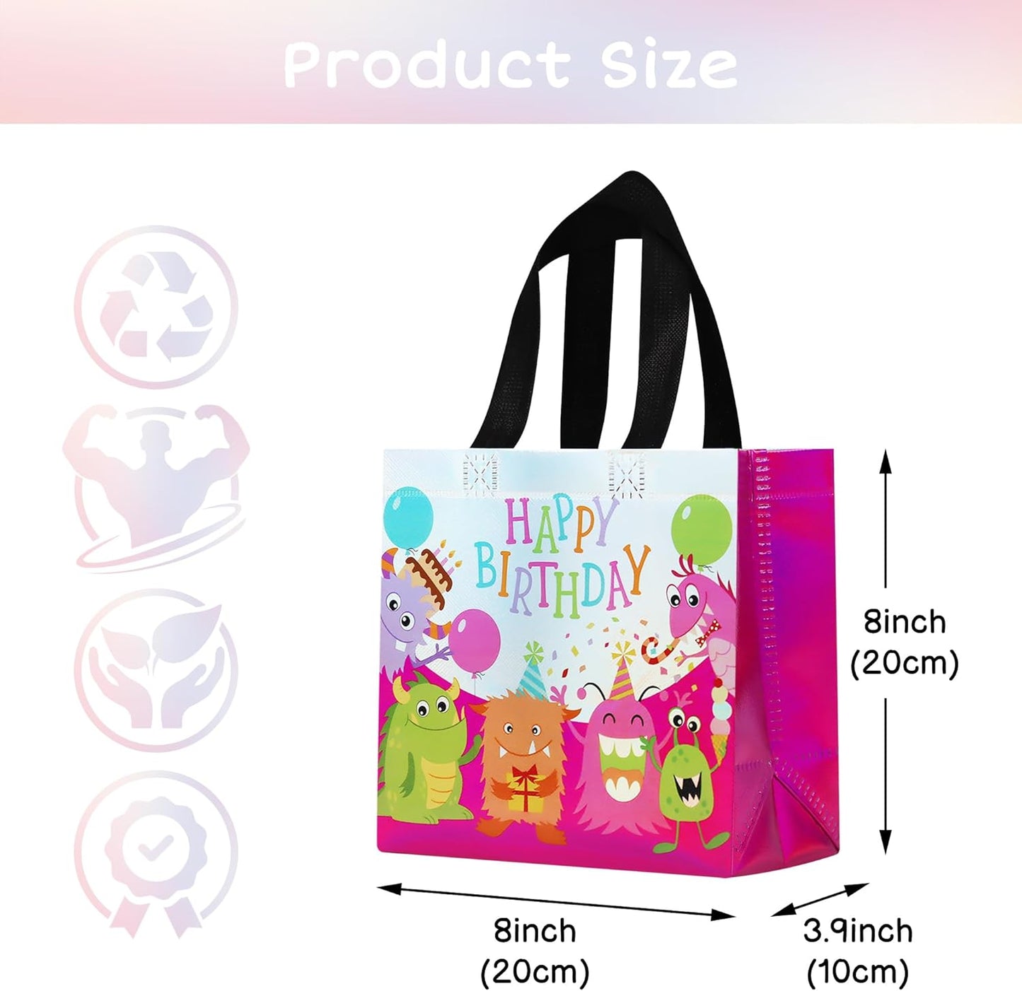 cabzymx Small Birthday Gift Bags with 9 colors, 18 Pcs Cartoon Pattern Happy Birthday Party Bags with Bases for Girls, Boys-Multicolor