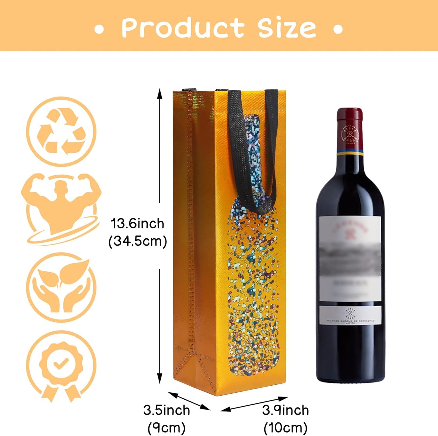 cabzymx 24-pack Yellow Reusable Wine Gift Bags with Wine Bottle Pattern Design, 13.6x3.5x3.9 Inches Non-woven Holiday Wine Bottle Bags Bulk for Christmas Thanksgiving Halloween Birthday Party