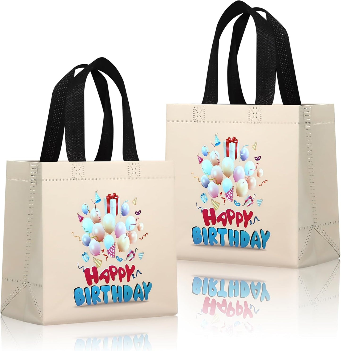 cabzymx Small Birthday Gift Bags with 9 colors, 18 Pcs Balloons Pattern Happy Birthday Party Bags with Bases for Girls, Boys-Multicolor
