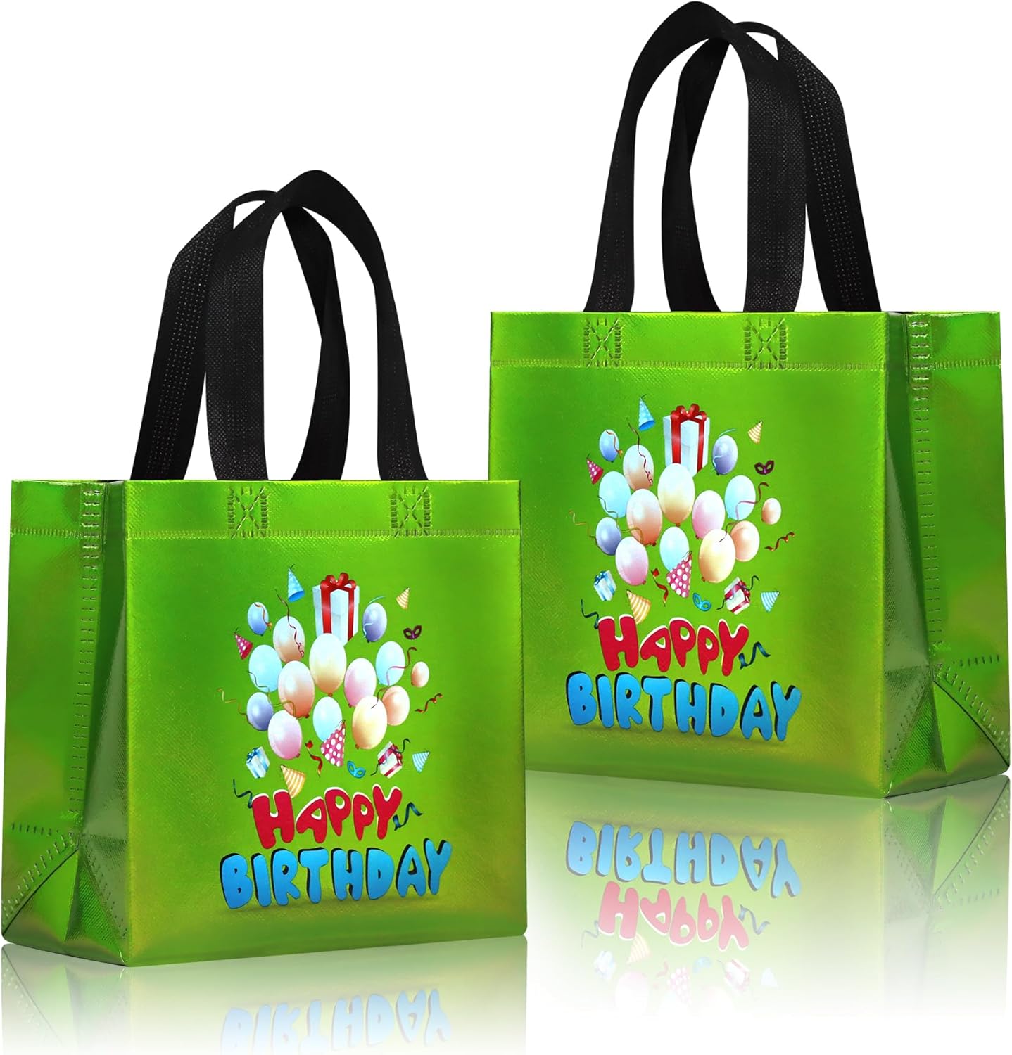 cabzymx Small Birthday Gift Bags with 9 colors, 18 Pcs Balloons Pattern Happy Birthday Party Bags with Bases for Girls, Boys-Multicolor