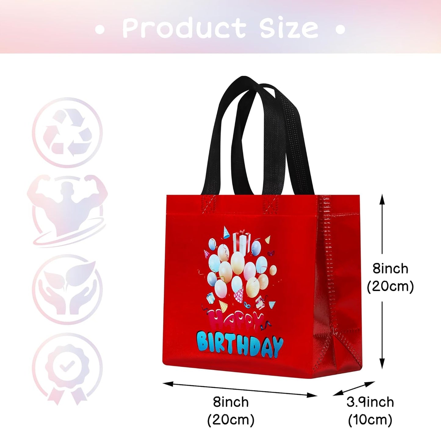 cabzymx Small Birthday Gift Bags with 9 colors, 18 Pcs Balloons Pattern Happy Birthday Party Bags with Bases for Girls, Boys-Multicolor