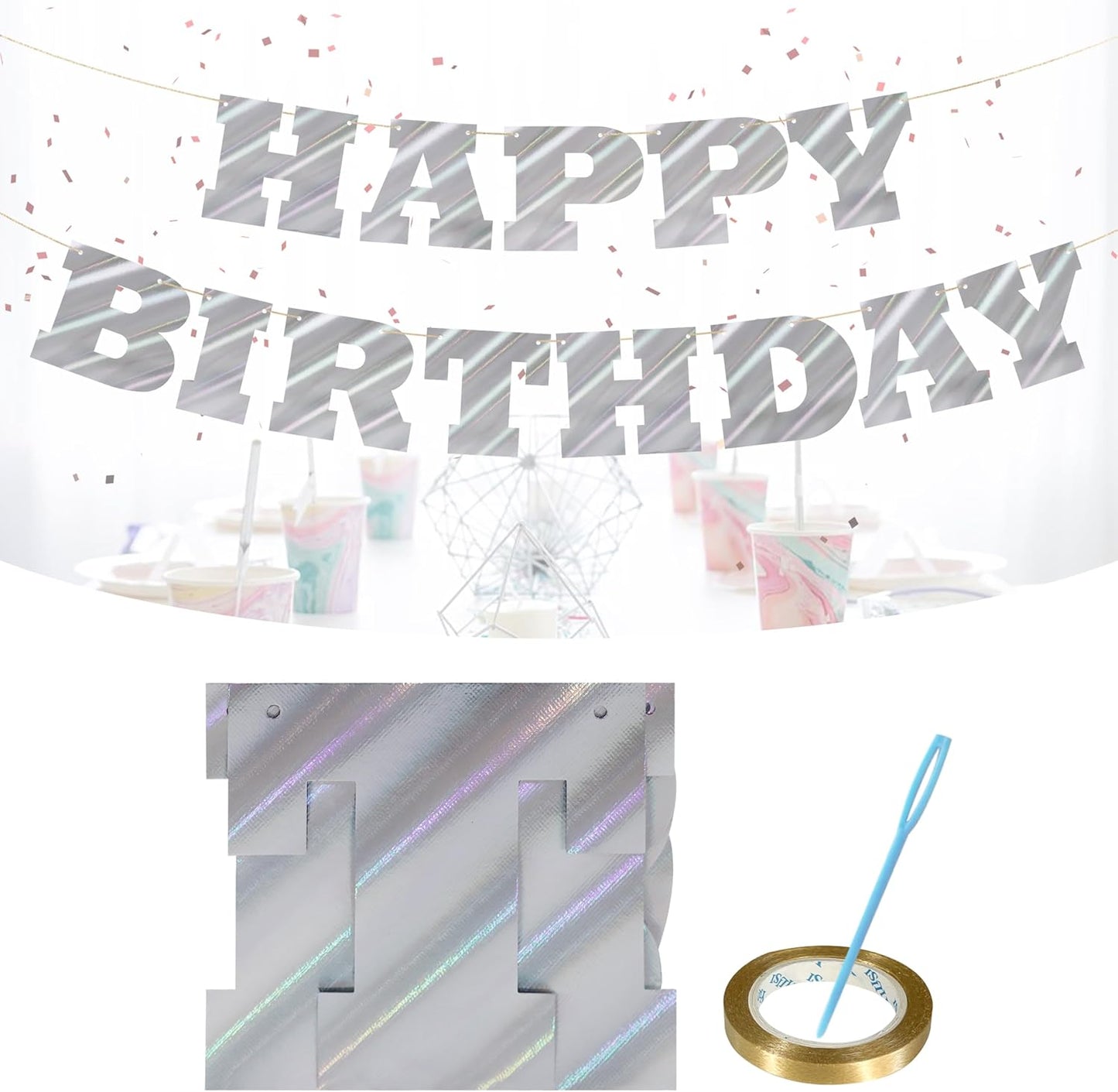 Pink Happy Birthday Letters Banner, Waterproof Nonwoven Birthday Party Signs Decorations for Men, Women, Kids Birthday Party Decor Backdrop- with 16.4 ft Strand