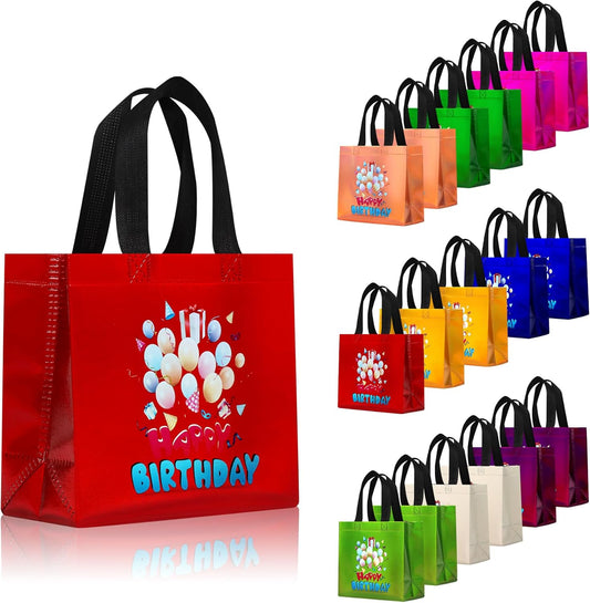 cabzymx Small Birthday Gift Bags with 9 colors, 18 Pcs Balloons Pattern Happy Birthday Party Bags with Bases for Girls, Boys-Multicolor
