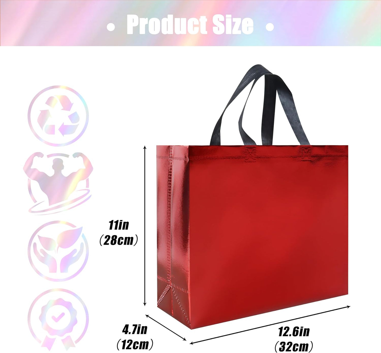 15 Pcs Glossy Red Reusable Gift Bags with Handle, 12.6 x 4.7 x 11 In Christmas Gift Bags with Sturdy Base, Non-woven Holiday Gift Bags Bulk for Xmas, Birthday, Wedding, Party