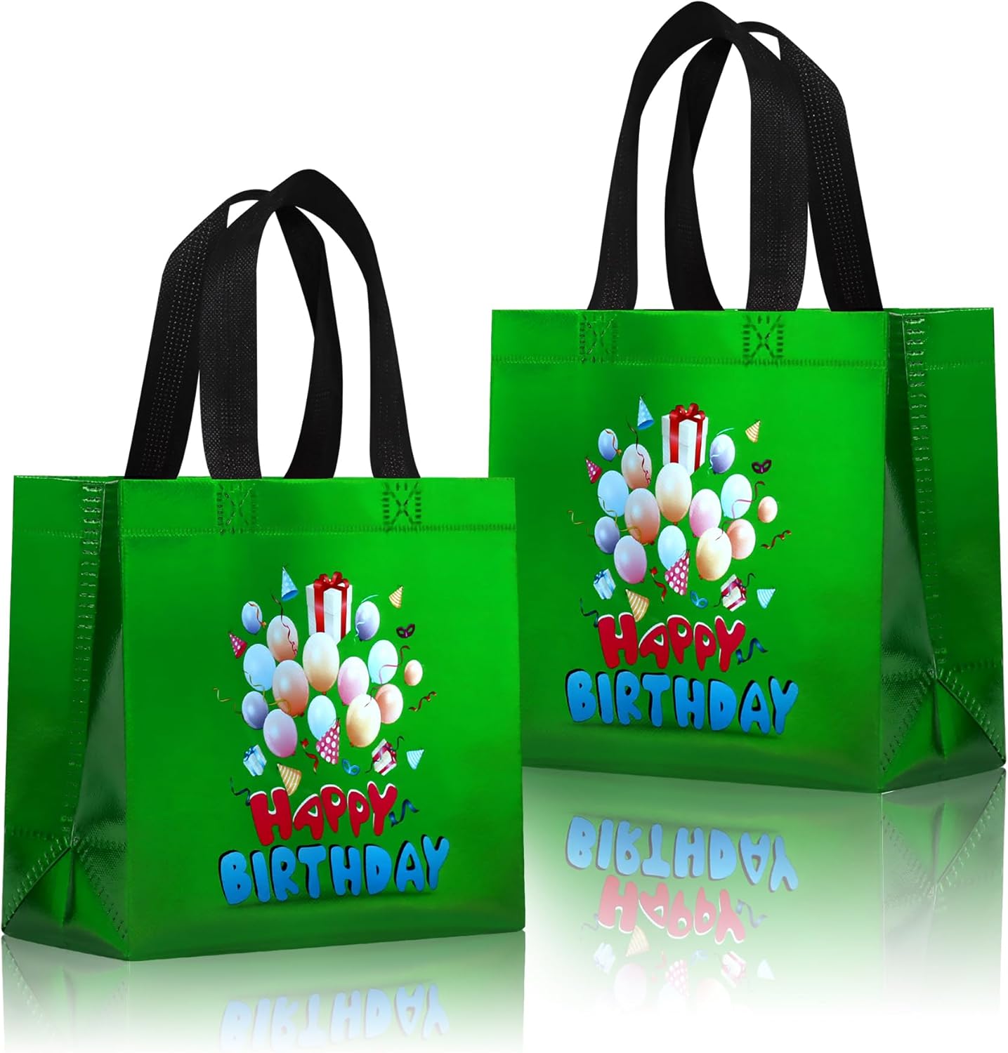 cabzymx Small Birthday Gift Bags with 9 colors, 18 Pcs Balloons Pattern Happy Birthday Party Bags with Bases for Girls, Boys-Multicolor