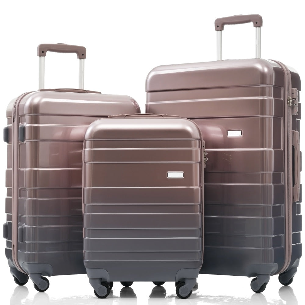 Luggage Sets New Model ABS Hardshell 3pcs Clearance Luggage Hardside Lightweight Durable Suitcase sets Spinner Wheels Suitcase with TSA Lock 20''24''28''(ivory and brown)