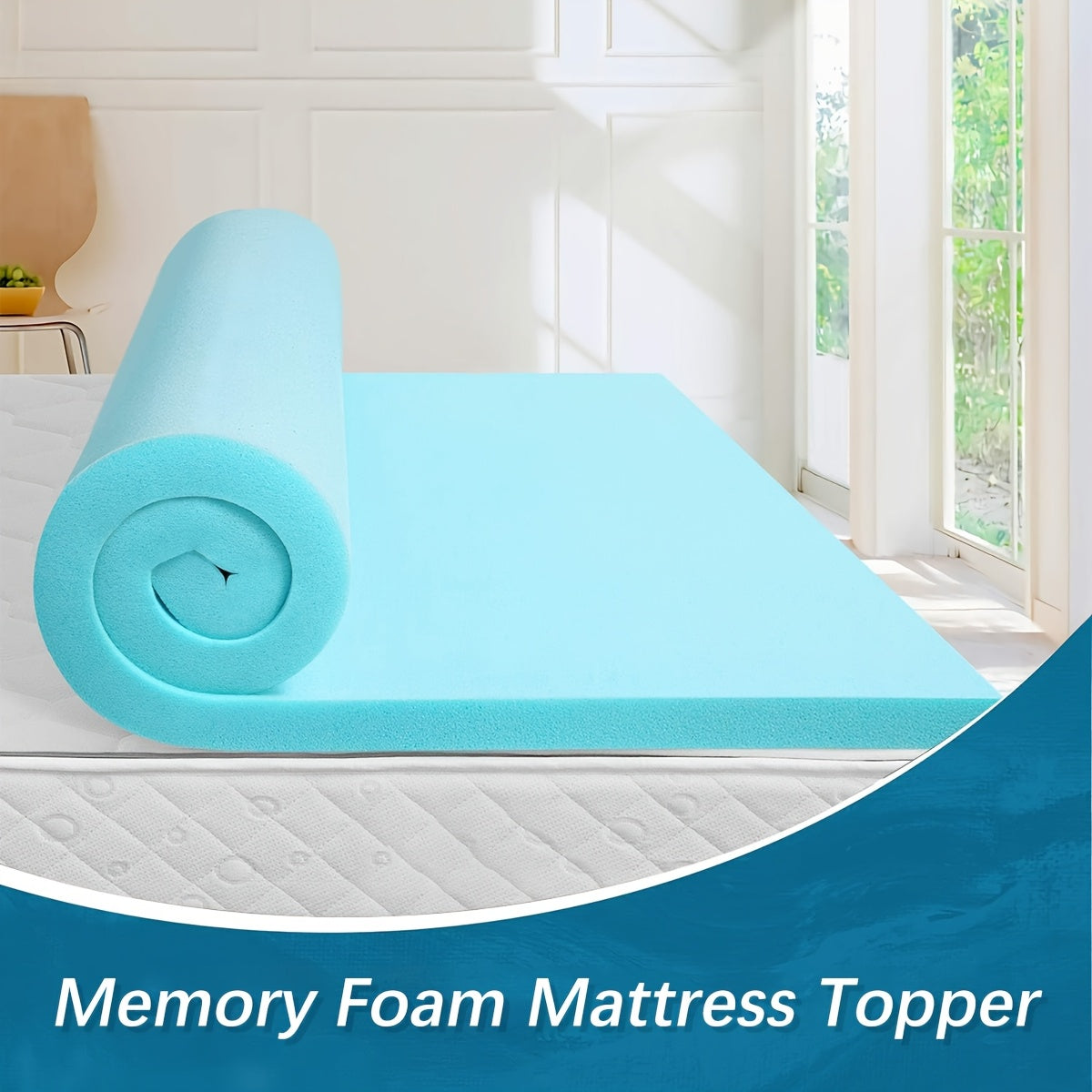 Memory Foam Mattress Cover with Washable Removable Adhesive Fiber, Made of Bamboo, High Density Cooling Gel Injected into Mattress Pad, Ventilated Mattress Cover