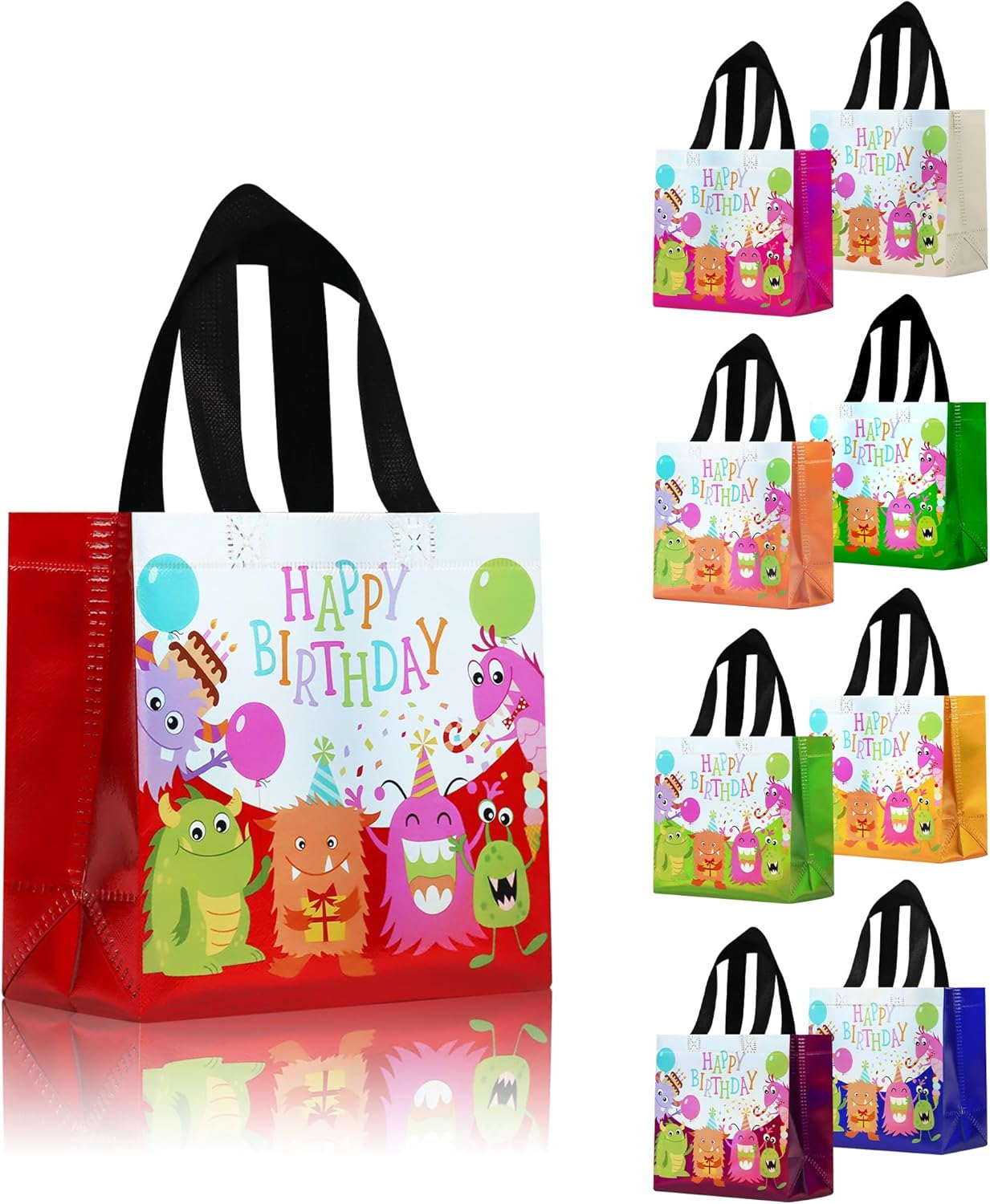 cabzymx Small Pink Birthday Gift Bags with Handles, 18 Pcs Cartoon Pattern Happy Birthday Party Bags Bulk for Girls, Boys